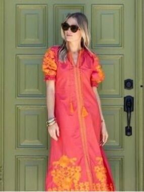 Manufacturer Direct Julia Amory Embroidered Coatue Midi Tutti Frutti Pink Orange
